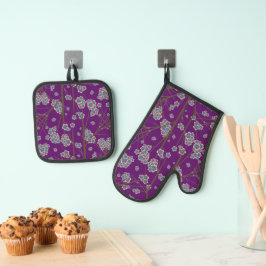 Besondere Zweige Amethyst Ofenhandschuh & Topflappen-Set
