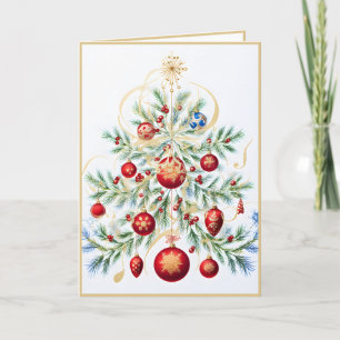 Besonderer Weihnachtsbaum mit roten Ornamenten Karte