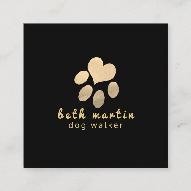 Besonders Niedliche Paws Prints N Heart Black Gold Quadratische Visitenkarte (Vorderseite)