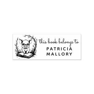 Bespectacled Baby Piglet Reading Library Gummistempel