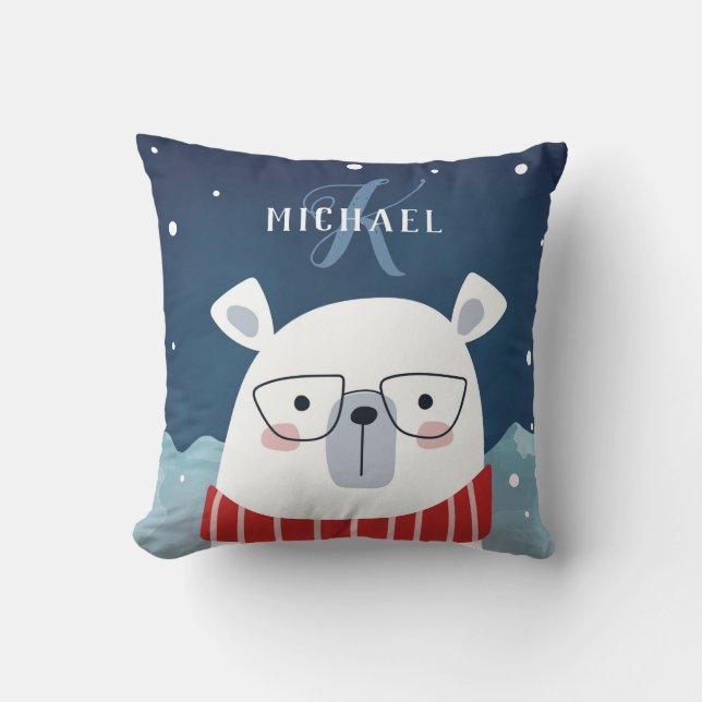 Bespectacled Polar | Monogramm Kissen (Vorderseite)