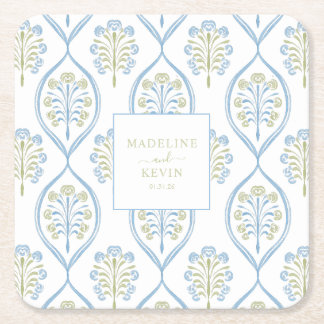 Bespoke Blue and Green Floral Wedding Pattern Rechteckiger Pappuntersetzer