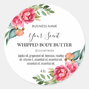 Bespoke White Floral Body Butter Labels Runder Aufkleber