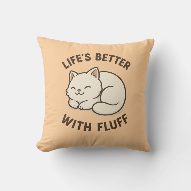 Besser mit Fluff - Niedlich flauschige weiße Katze Kissen (Vorderseite)