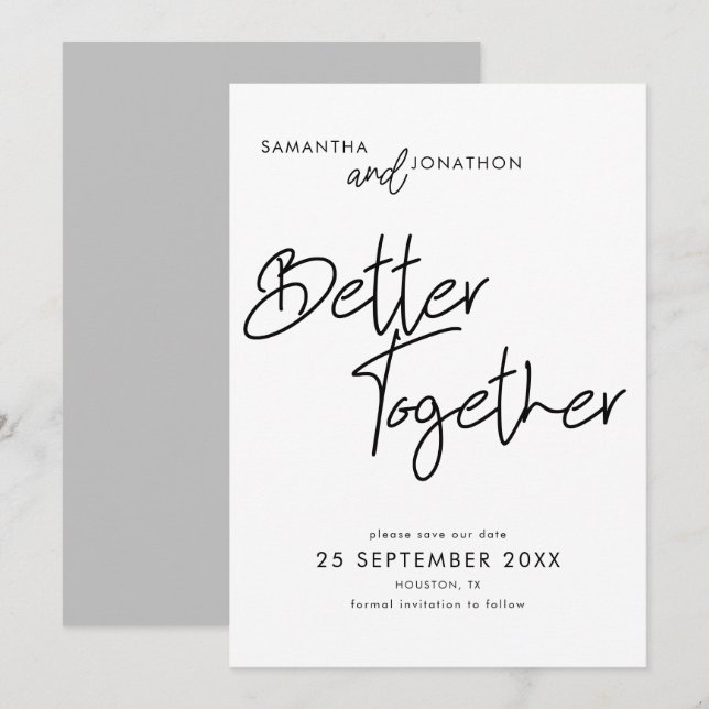Besser zusammen Modernes Script grau Save The Date (Vorne/Hinten)