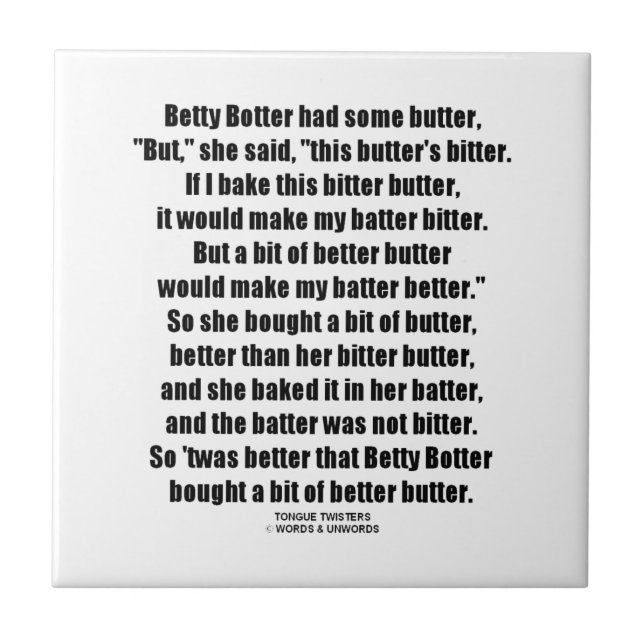 Bessere Butter Bettys Botter (ZungeTwister) Fliese (Vorderseite)