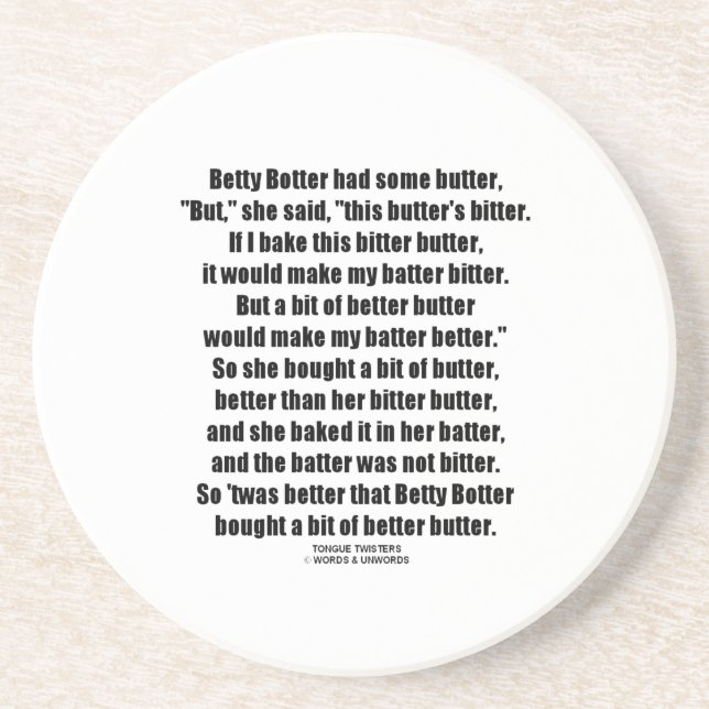 Bessere Butter Bettys Botter (ZungeTwister) Getränkeuntersetzer (Vorne)