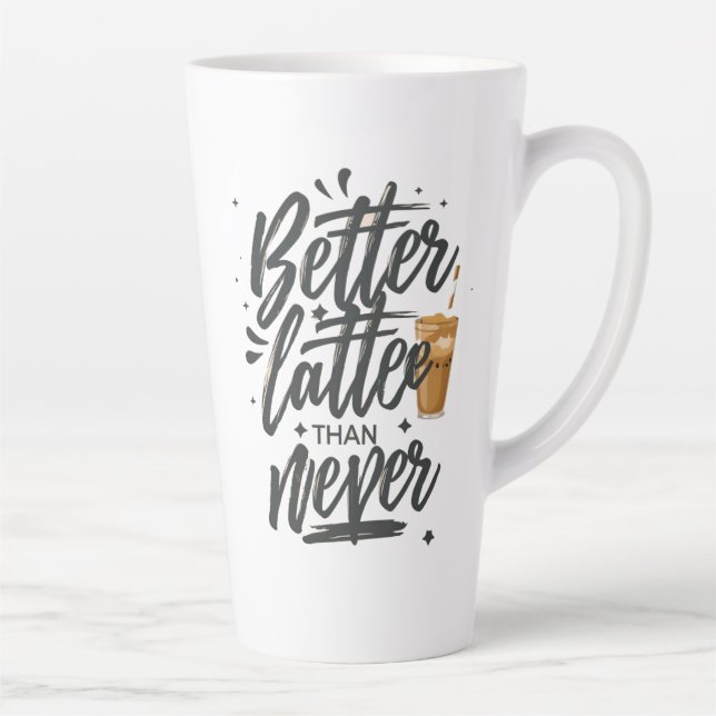 Bessere Latte als nie lustiges Kaffeekonzept Milchtasse (Rechts)
