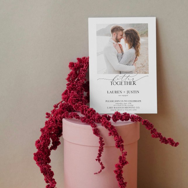 Bessere Zusammenführung Moderner 4-Foto QR Code Ve Einladung (Engaged & Excited! Join Us for the Party 🥂💍 [Personalize Here])