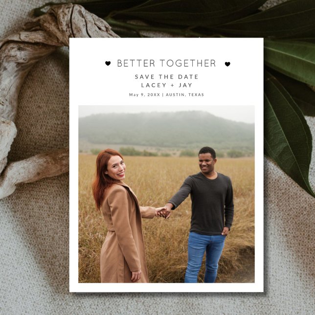 Besseres Zusammenspiel von Foto Hochzeit das Datum Ankündigungspostkarte (Better Together Photo Wedding Save the Date Budget Postcard)
