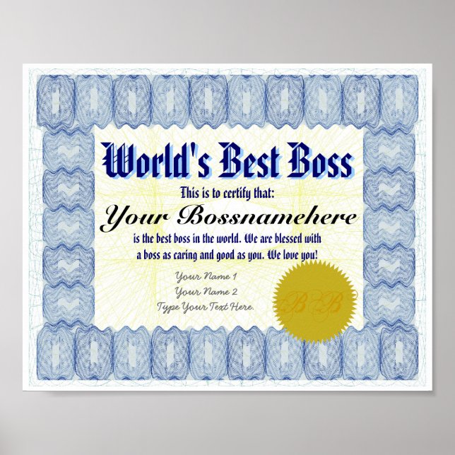 Best B-Zertifikat Print der Welt Poster (Vorne)