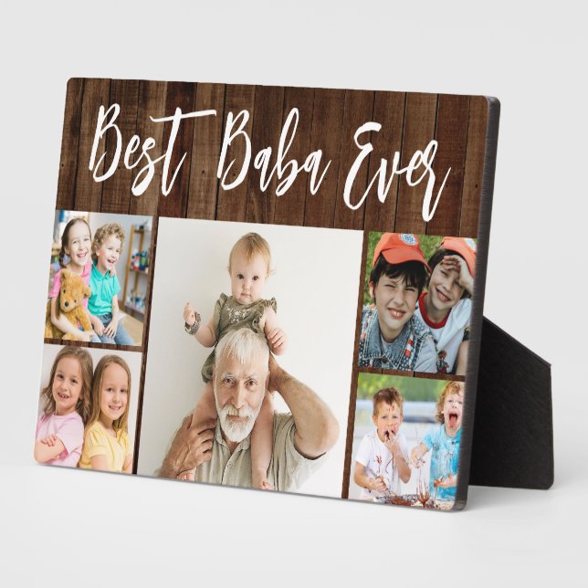 Best Baba Ever Grandchildren 5 Photo Collage Wood Fotoplatte (Seite)