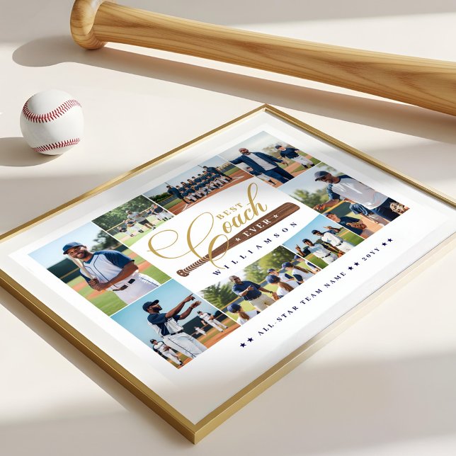 Best Baseball Coach Ever Team Sports Photo Collage Poster (Best Baseball Coach Ever Team Sports Photo Collage Poster)