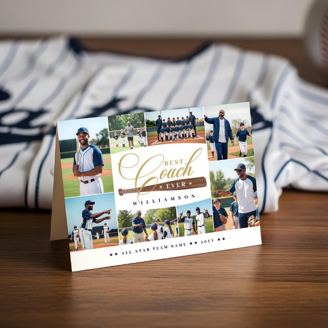 Best Baseball Coach je Team Sportfoto Collage Dankeskarte (Best Baseball Coach Ever Team Sports Photo Collage Thank You Card)