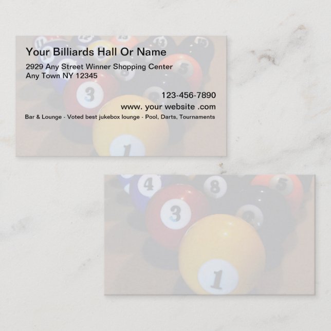 Best Billiard Hall Sports Business Cards Visitenkarte (Vorne/Hinten)
