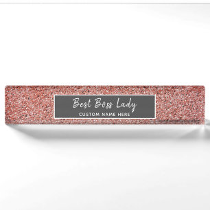 Best Boss Lady Rose Gold Glitzer Personalisiert Namensplakette