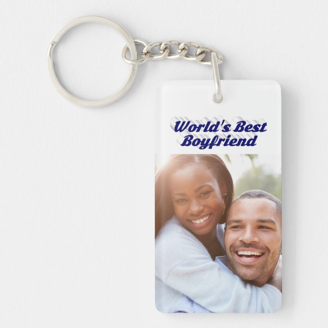 Best Boyfriend Foto dunkelblau 3D Text Schlüsselanhänger (Vorderseite)