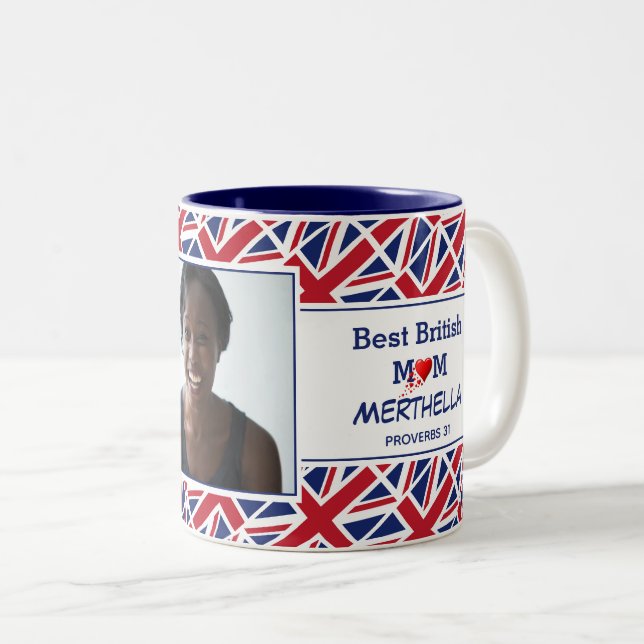 BEST BRITISH MUM Personalisiert Union Jack Foto Zweifarbige Tasse (VorderseiteRechts)