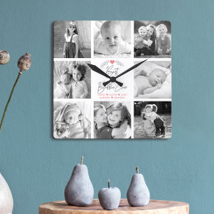 Best Bubbie Ever Modernes Drehbuch 8 FotoCollage Quadratische Wanduhr