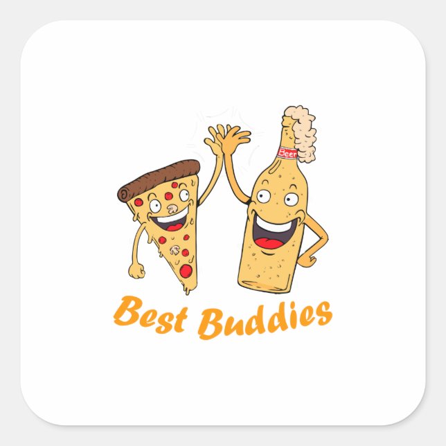 Best Buddies Pizza and Beer Quadratischer Aufkleber (Vorderseite)