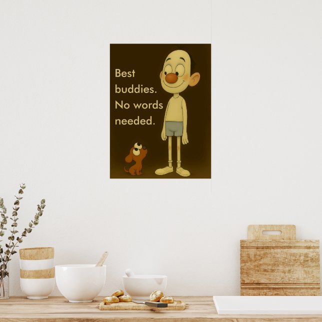 Best Buddies-Whimsical Cartoon Dog & Child Poster (Küche)