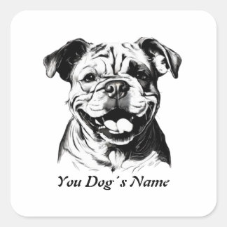 Best Buddy English Bulldog B&W Silohuette Quadratischer Aufkleber