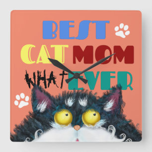 Best Cat Mama Ever grumpy Cat lustigen Cartoon  Quadratische Wanduhr