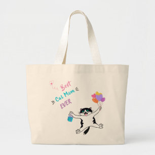 Best Cat Mom Cute Tuxedo Kitty Colorful Ballons T Jumbo Stoffbeutel