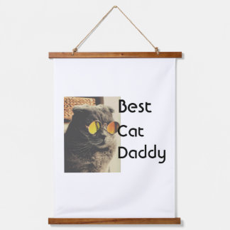 Best cat mom dad add cat photo name gift template  wandteppich mit holzrahmen