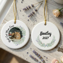 Best Cat Mom Ever Floral Wreath Pet Photo Ornament