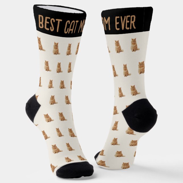 Best Cat Mom Ever Pet Photo Pattern Ivory Socken (Gewinkelt)