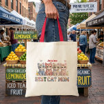 Best Cat Mom Funny Patchwork Personalized Tote Bag Tragetasche<br><div class="desc">Best Cat Mom Funny Patchwork Personalized Tote Bag This white tote bag features a charming patchwork-inspired design created especially for proud cat moms. On the front side, four colorful patchwork cats are displayed above the playful patchwork text “Best Cat Mom.” Above the cats, the design includes a personalized space where...</div>