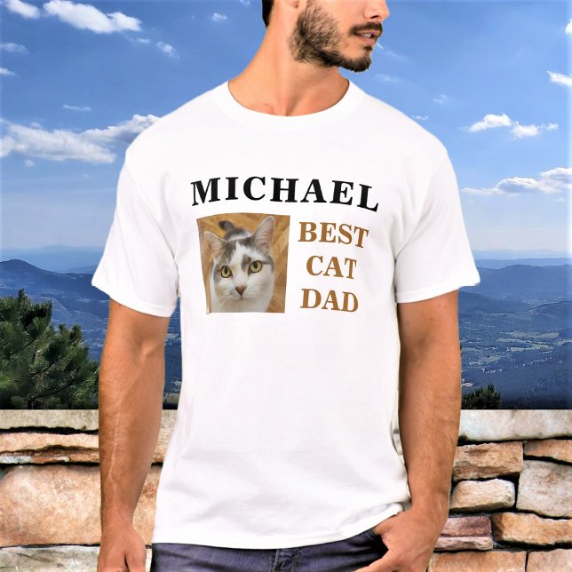 Best Cat Vater Benutzerdefinierter Foto Name Perso T-Shirt (Von Creator hochgeladen)