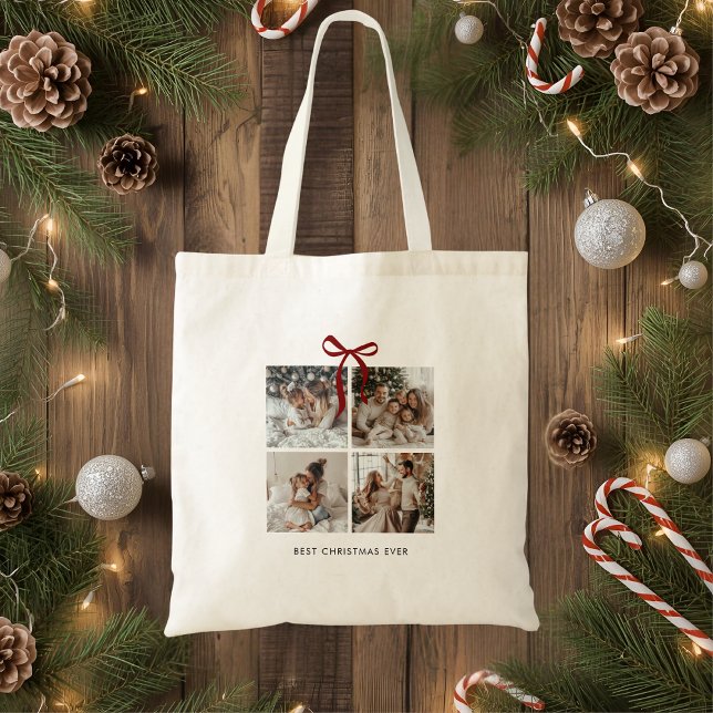 Best Christmas Ever Family Foto Collage Geschenk Tragetasche (Von Creator hochgeladen)