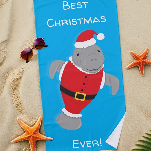 Best Christmas Ever Santa Manatea Weihnachten Strandtuch (Make Christmas a day at the beach by gifting this fun beach towel!)