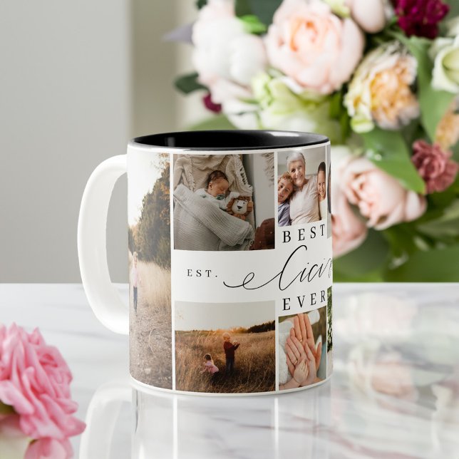 Best Cici Ever Elegantes Script 8 Foto Collage Zweifarbige Tasse (Best Cici Ever Elegant Script 8 Photo Collage Two-Tone Coffee Mug)