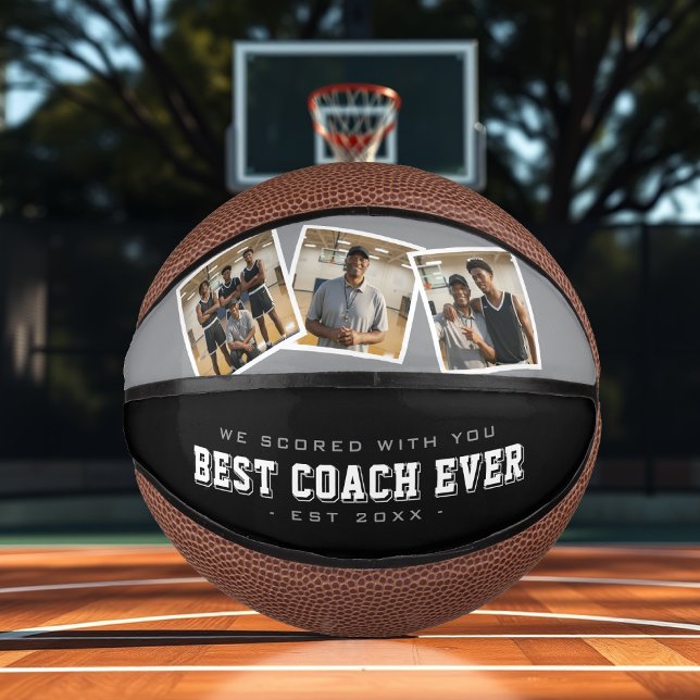 Best Coach Ever 3 Photo Collage Grey & Black Mini Basketball (Best Coach Ever 3 Photo Collage Grey & Black Mini Basketball
)