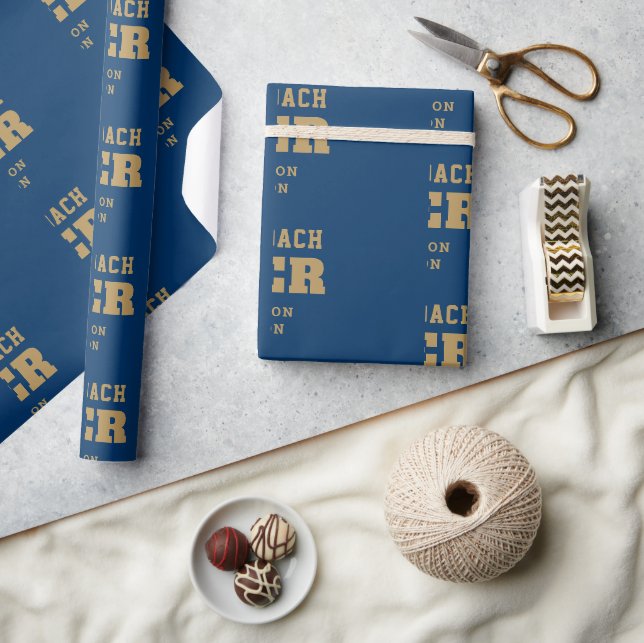 Best Coach je Name Jahr Gold Blue Geschenkpapier (Kunsthandwerk)