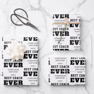 Best Coach je Name Jahr Weiß Schwarz Geschenkpapier Set