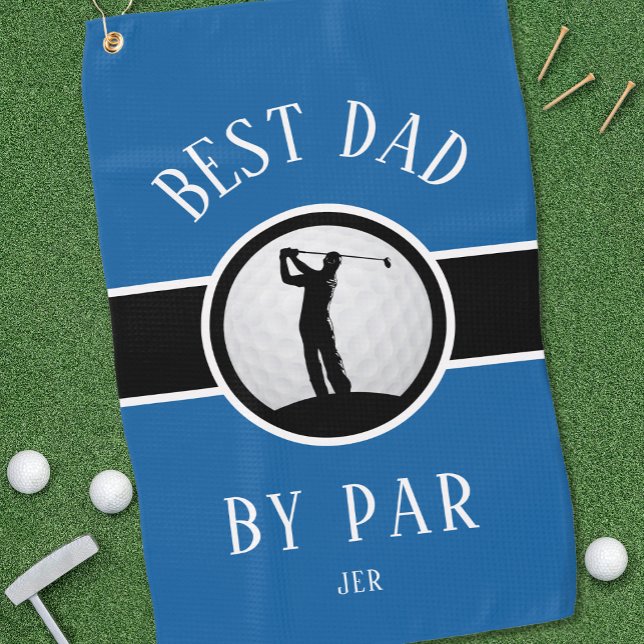 Best Dad By Par Golf Quote Monogrammed Blue Black Golfhandtuch (Von Creator hochgeladen)