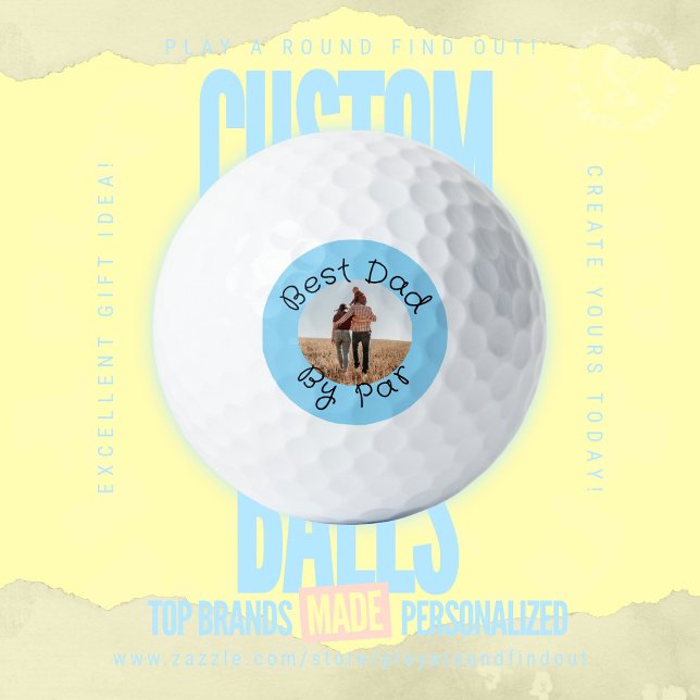 Best Dad By Par Personalized Photo Golf Gift Golfball (Custom golf balls by Play A Round Find Out, "Best Dad by Par" Family portrait)