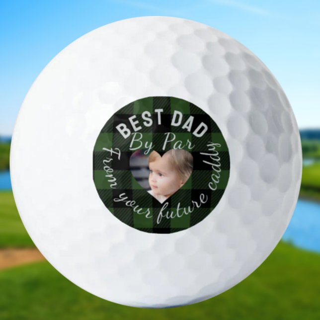 Best Dad Custom Kids Photo Green Buffalo Plaid Golfball (Von Creator hochgeladen)