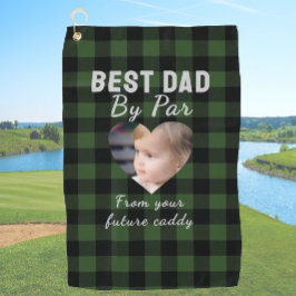 Best Dad Custom Kids Photo Green Buffalo Plaid Golfhandtuch