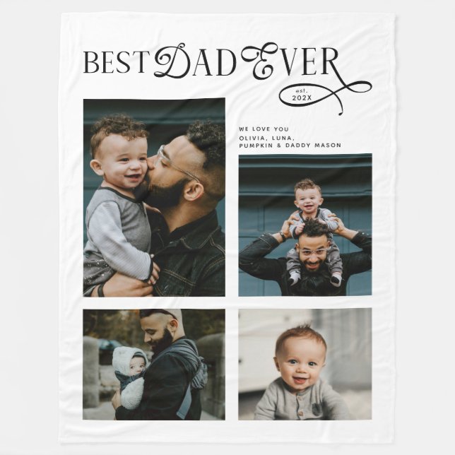  Best Dad Ever 4 Photos Modern Fathers Day Gifts Fleecedecke (Vorderseite)
