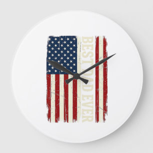 Best Dad Ever Amerikanische Flagge Vintage Vector Große Wanduhr