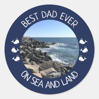 Best Dad Ever Blue Ocean Photo Runder Aufkleber