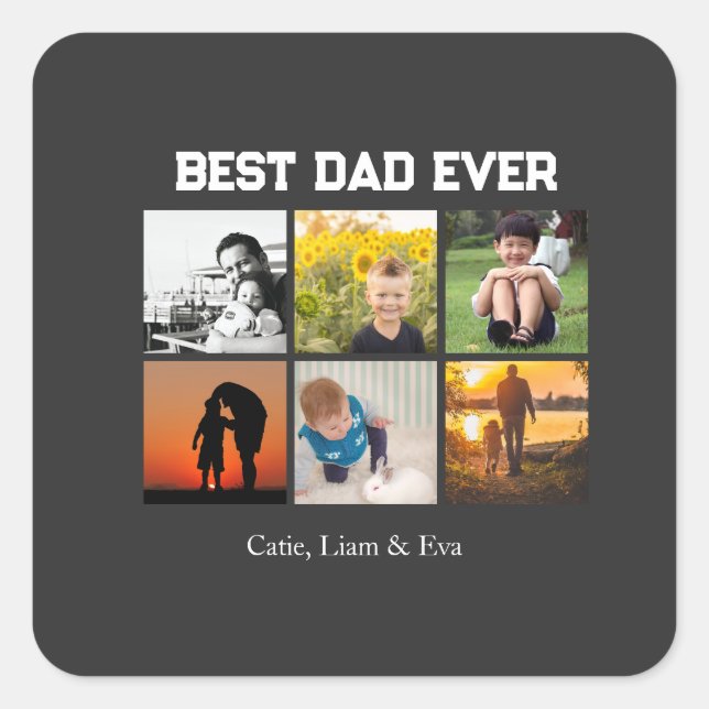 Best Dad Ever Customizable name and images Quadratischer Aufkleber (Vorderseite)