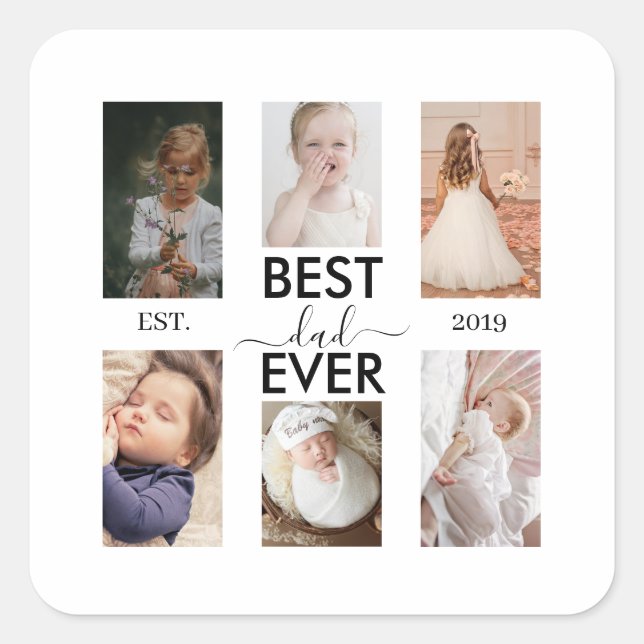 Best Dad Ever Customizable year and images Quadratischer Aufkleber (Vorderseite)