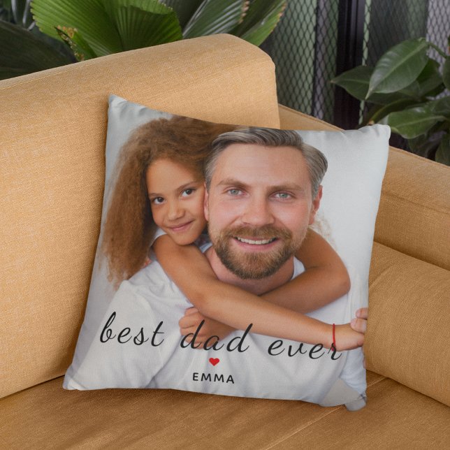 Best Dad Ever Cute Red Heart Customs Photo & Text Kissen (Von Creator hochgeladen)