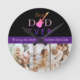 Best Dad Ever Photo Collage Custom Father’s Day Runde Wanduhr
